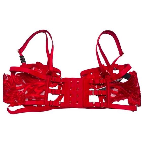 Victoria’s Secret Strappy Floral Embroidered Caged Open Cup Balconette Bra 38D - Picture 2 of 3